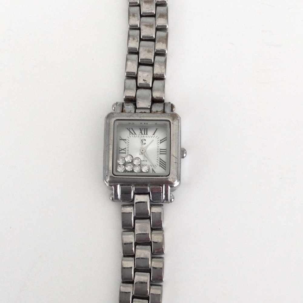 Silver Tone Charming Charlie Watch with Floating Rhinestones
